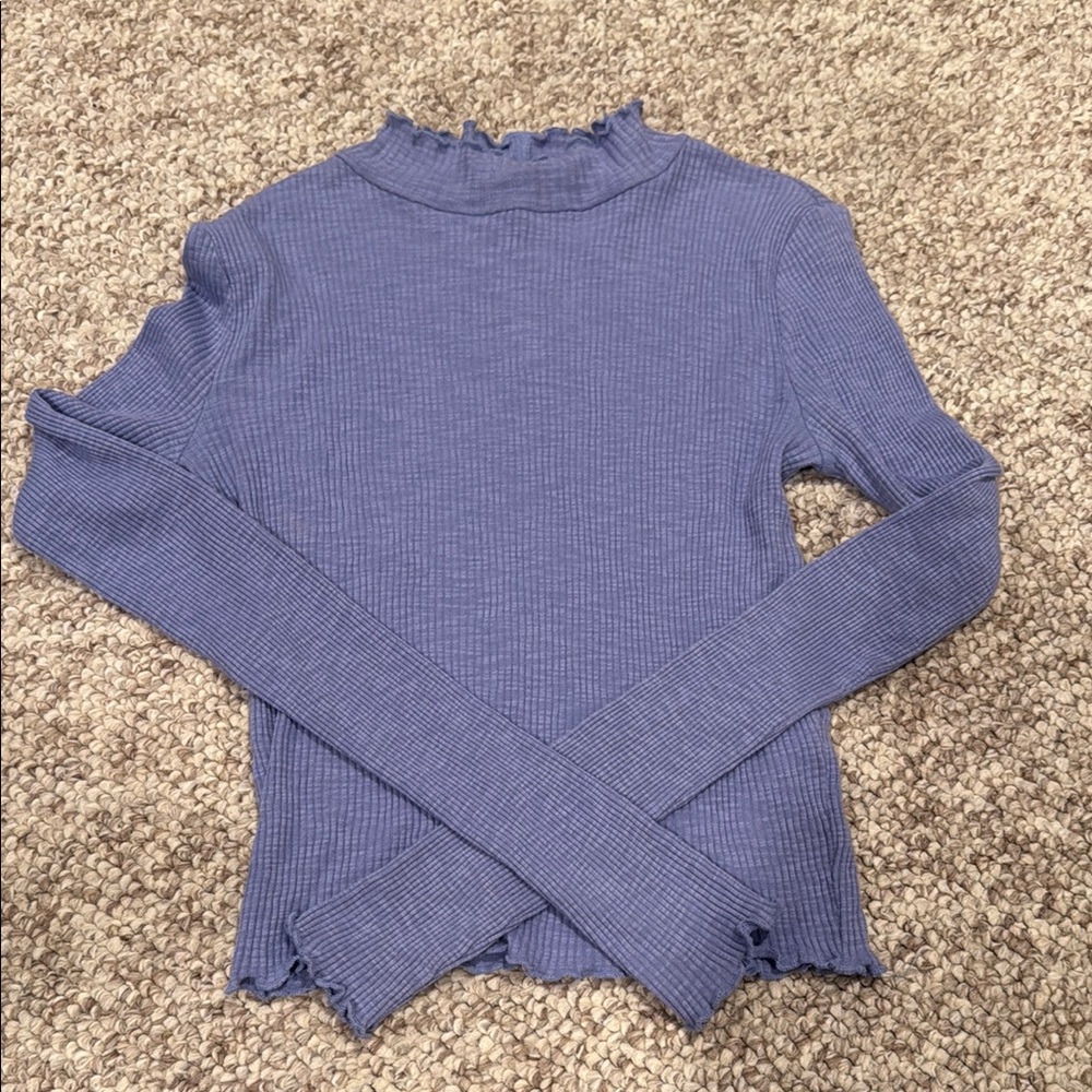 Forever 21 Gray Fitted Ribbed Long Sleeve Blouse